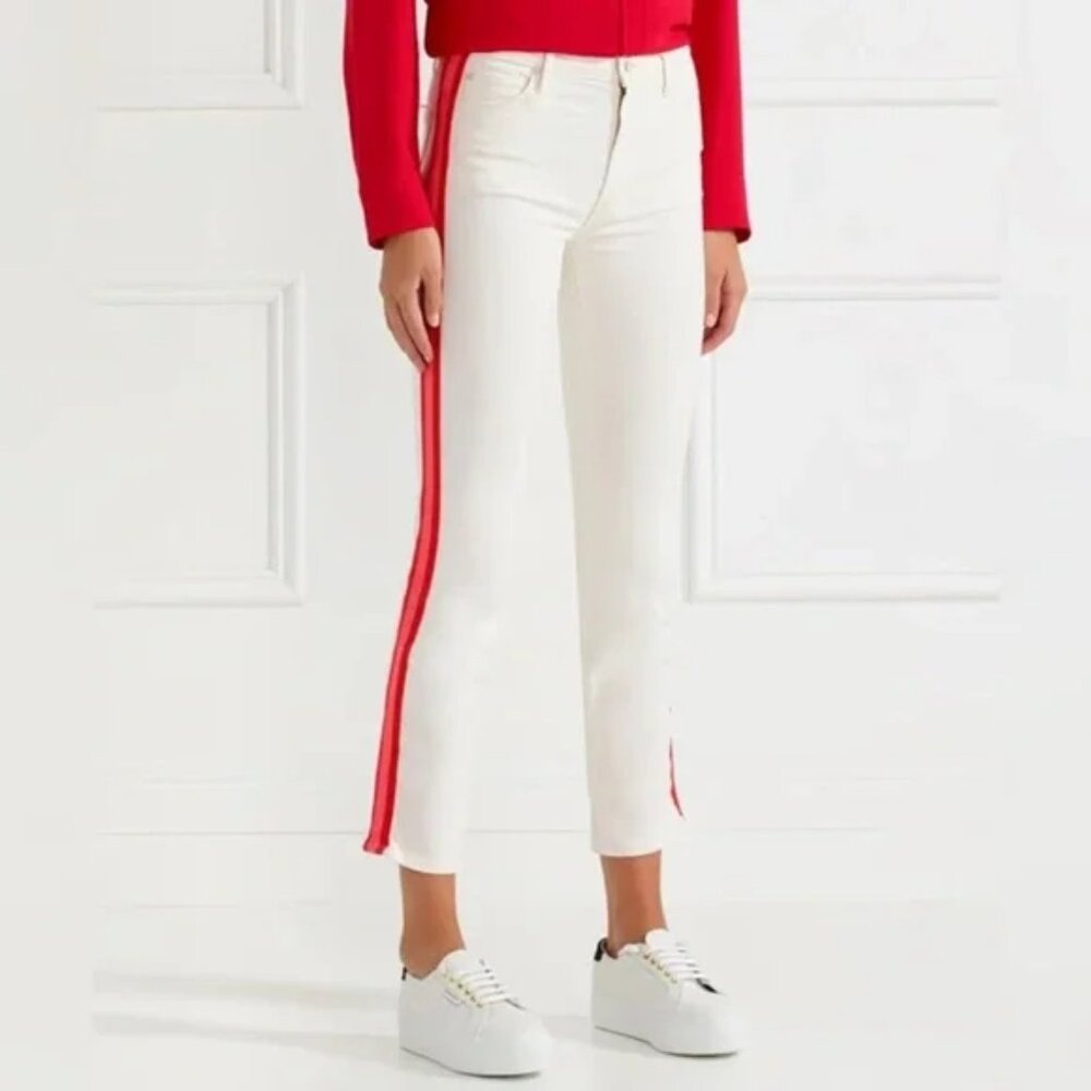 The Mother Dazzler Crop Jeans in "Whipping Cream Pink Racer stripe SIZE 26